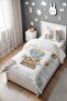 Orange Blue Safari Balloon Patterned Single Baby Kids Bedding Set - 3