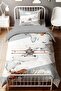Gray Side Striped Airplanes Patterned Single Baby Kids Bedding Set - 2
