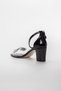 Black Women's Heeled Evening Dress Sandals with Helmet and Stones - 5