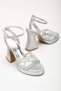 Honeycomb Shiny Material Cross Banded Silver Women's Platform Heeled Evening Dress Sandals Shoes