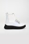 Patent Leather Stretch Stoned Thick Sole White Women's Boots - 5