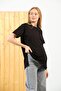 Maternity Zippered Breastfeeding Detailed Short Sleeve Combed Cotton Crew Neck Oversize T-Shirt Black - 4
