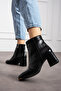 Black Crocodile Zipper Detailed Comfortable Women's Heeled Boots - 5
