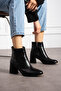 Black Crocodile Zipper Detailed Comfortable Women's Heeled Boots - 2