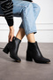 Black Matte Zipper Detailed Comfortable Women's Heeled Boots