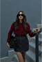 Burgundy Interlock Fabric Long Sleeve Blouse - 2