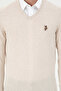 Men's Slim Fit V-Neck Cream Melange Basic Sweater 50288885-Vr159 - 6
