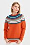 Women's Crew Neck Jacquard Wool Sweater Orange - 7