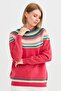 Women's Crew Neck Jacquard Wool Sweater Pink - 5