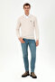 Men's Slim Fit V-Neck Cream Melange Basic Sweater 50288885-Vr159 - 4