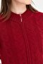 Women's Stand Collar Seamless Front Hair Braided Wool Cardigan V.Red - 4