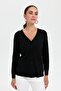 Women's V-Neck Seamless Hair Braided Cardigan Black - 7
