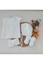 White Newborn Gift Baby Hand Knitted Cotton Vest Lora Hat Booties Hair Band Set of Four 0-12 Months