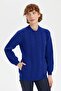Women's Stand Collar Seamless Front Hair Braided Wool Cardigan Dark Blue - 7