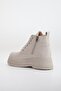 Women's Boots Thick Sole Beige Leather Laced - 5