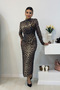 Leopard Velvet Drape Detailed Long Dress - 4