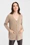 Women's V-Neck Seamless Wool Cardigan with Diamond Buttons on the Front, Dark Beige