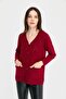 Women's V-Neck Seamless Wool Cardigan with Diamond Pattern Buttons on the Front V.Çürüğü