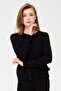 Women's Crew Neck Knitwear Wool Cardigan Black - 2