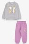 Girl's Tracksuit Set Glittery Bunny Printed 1.5-5 Years, Light Gray Melange