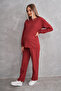 Pregnant and Maternity Crew Neck Waffle Fabric Top and Bottom Tracksuit Set - 5