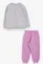 Girl's Tracksuit Set Glittery Bunny Printed 1.5-5 Years, Light Gray Melange - 2
