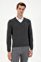 Men's Slim Fit V-Neck Anthracite Melange Sweater 50297063-Vr081 - 3