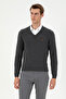 Men's Slim Fit V-Neck Anthracite Melange Sweater 50297063-Vr081