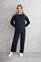 Pregnant and Maternity Crew Neck Waffle Fabric Top and Bottom Tracksuit Set - 2