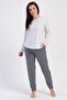 Women's Large Size Jacquard Long Sleeve Gray Pajamas Suit C8T2N0O204 - 2