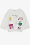 Girl's Sweatshirt School Themed 1-4 Years, Ecru