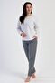 Women's Large Size Jacquard Long Sleeve Gray Pajamas Suit C8T2N0O204