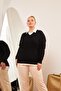 Plus Size Cashmere Blended V-Neck Knitwear Sweater Black - 4