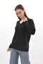 WOMEN'S BLACK V-NECK LONG SLEEVE 100% COTTON INTERLOCK T-SHIRT S-112 - 3