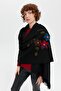 Women's Knitted Floral Embroidered Tassel Shawl Black - 6