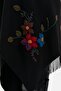 Women's Knitted Floral Embroidered Tassel Shawl Black - 3