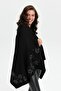 Women's One-Sided Floral Embroidered Shawl Black - 5