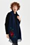 Women's Knitted Floral Embroidered Tasseled Kaşkol Navy Blue - 5