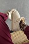 Tommo Women's Furry Thick Sole Leather Ankle Boots Beige - 4