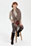 Women's Knitted Floral Embroidered Tasseled Kaşkol Mink