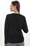 WOMEN'S BLACK V-NECK LONG SLEEVE 100% COTTON INTERLOCK T-SHIRT S-112 - 2