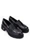 Women's Genuine Leather Black Loafer Shoes - 2