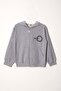 Text Printed Hooded Gray Melange Color Boys' Zippered Tracksuit Set - 2