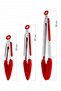 Midori Metal Handle Silicone Tip Locking System Smart 3-Piece Tongs Set Red - 2