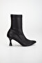 Women's Black Leather Stretch Heeled Boots - 4