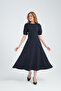 Women's Back Zippered Watermelon Sleeve Midi Length Crepe Dress - 3