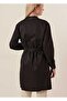 Women's Black Double Breasted Collar Belted Button Detailed Premium Long Trench Coat - 3