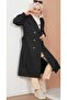 Women's Black Double Breasted Collar Belted Button Detailed Premium Long Trench Coat - 4