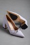 Satin Jewelled Thick Heel Gray Women's Stiletto - 3