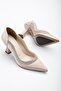 Satin Thick Row Stoned Skin Women's Goblet Heel Stiletto